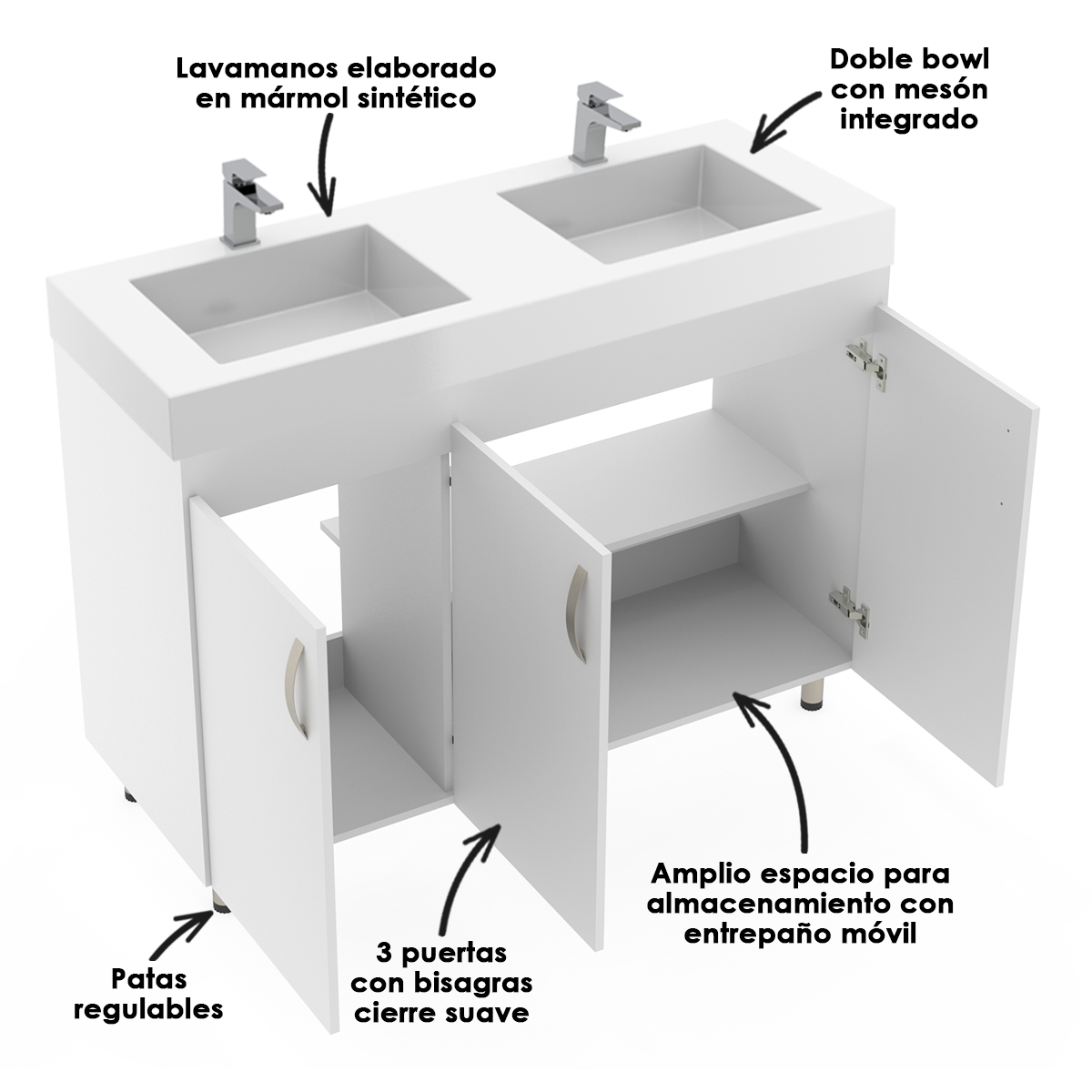 KIT LVM OSLO 124X48 BCO-MBL BASICO PISO MITTE/TAMBO REF: VBAN03-1151-000-0100 - Imagen 6