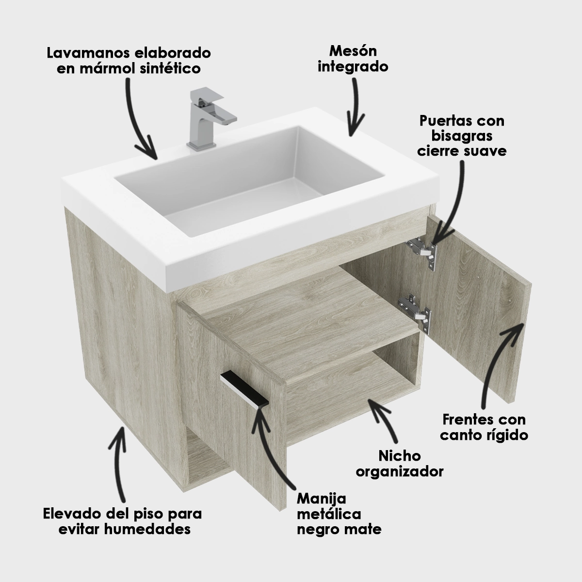 KIT LVM OSLO 63X48 BLANCO MUEBLE POLOCK ELEVADO AUSTRAL REF VBAN03-2510-000-0100 - Imagen 4