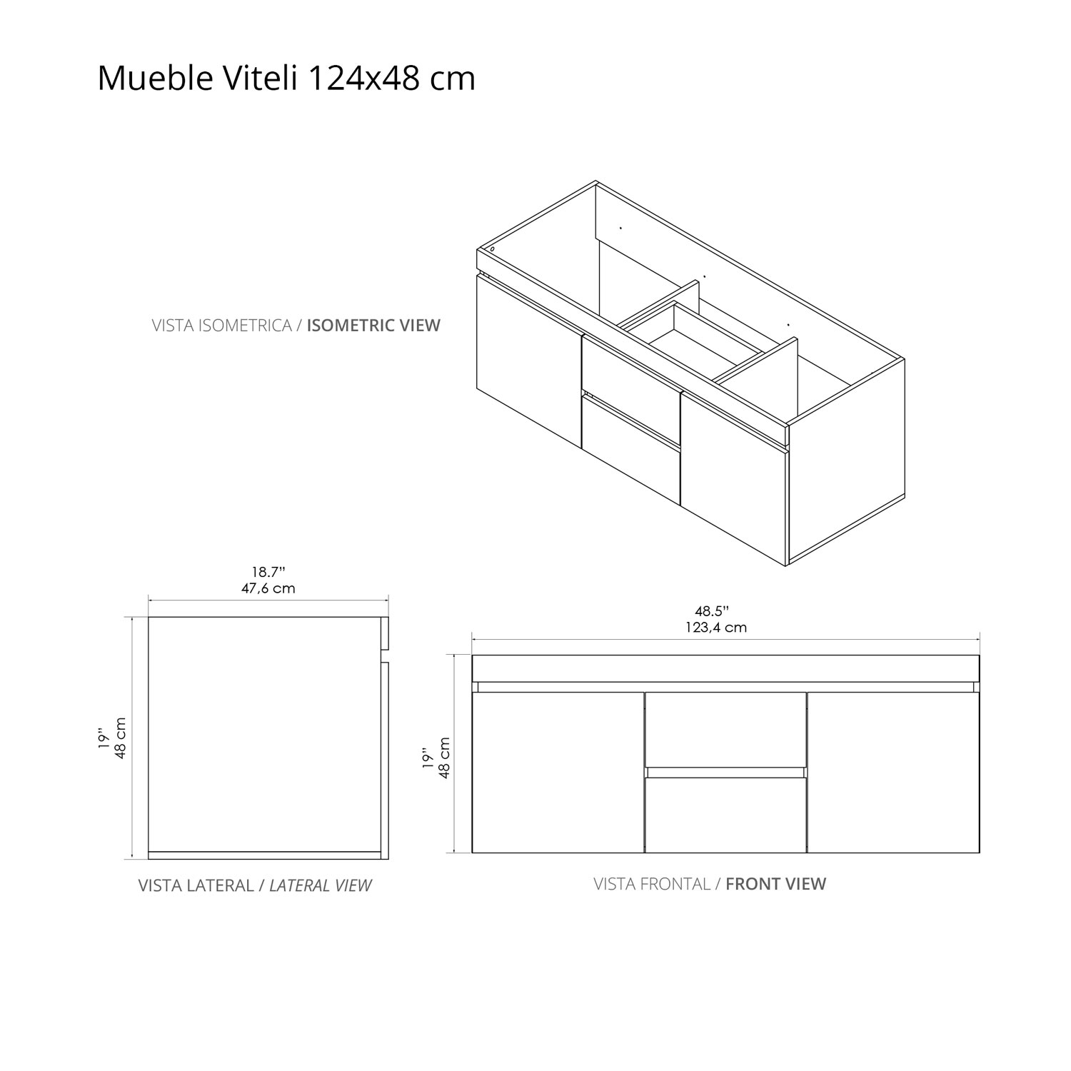 KIT LVM OSLO 124X48 BCO-MUEBLE VITELI LVM CAN2MM CIERRE LENTO OCULTO MITTE/TAMBO - Imagen 3
